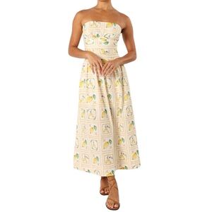 Petal & Pup Cintrico Staples Lemon Print Midi Dress Summer Picnic Preppy Small